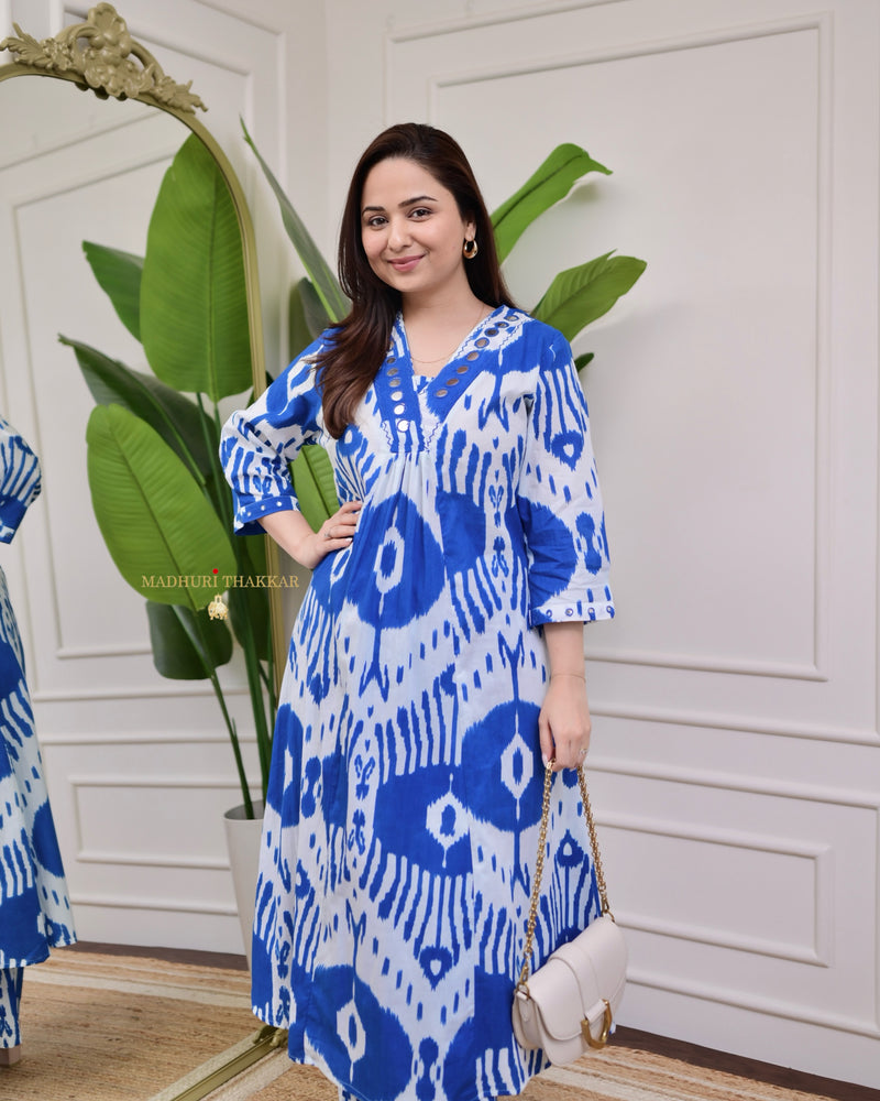 Blue White Baroque Kantha Cotton Palazzo Set