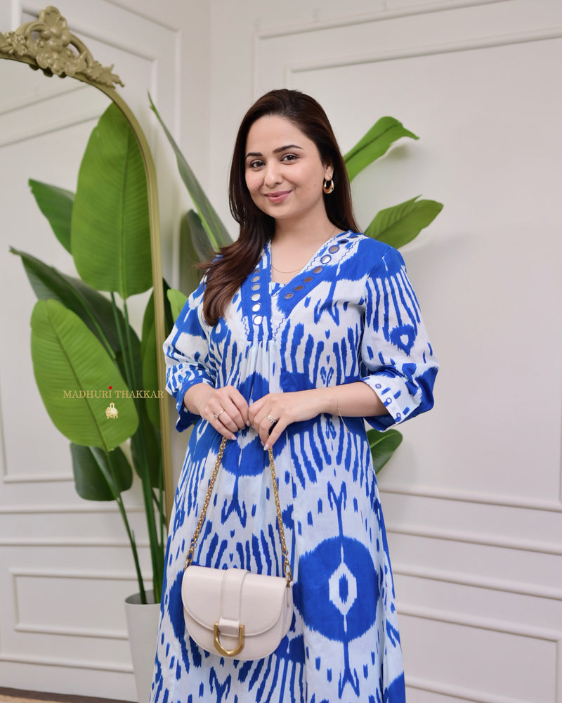 Blue White Baroque Kantha Cotton Palazzo Set