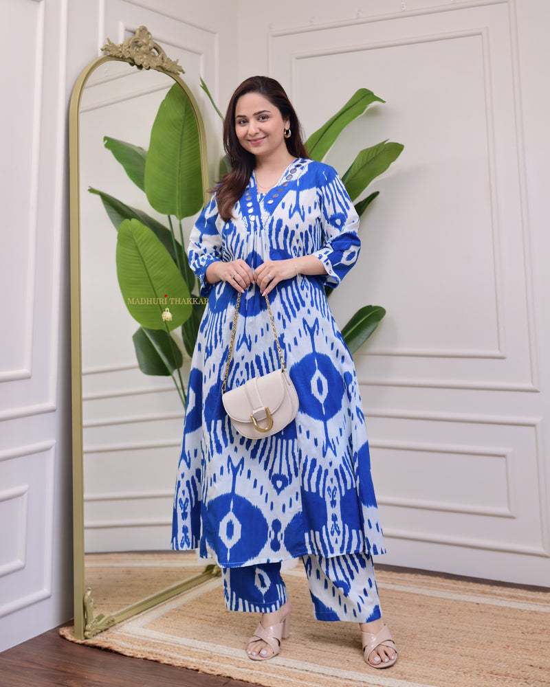 Blue White Baroque Kantha Cotton Palazzo Set