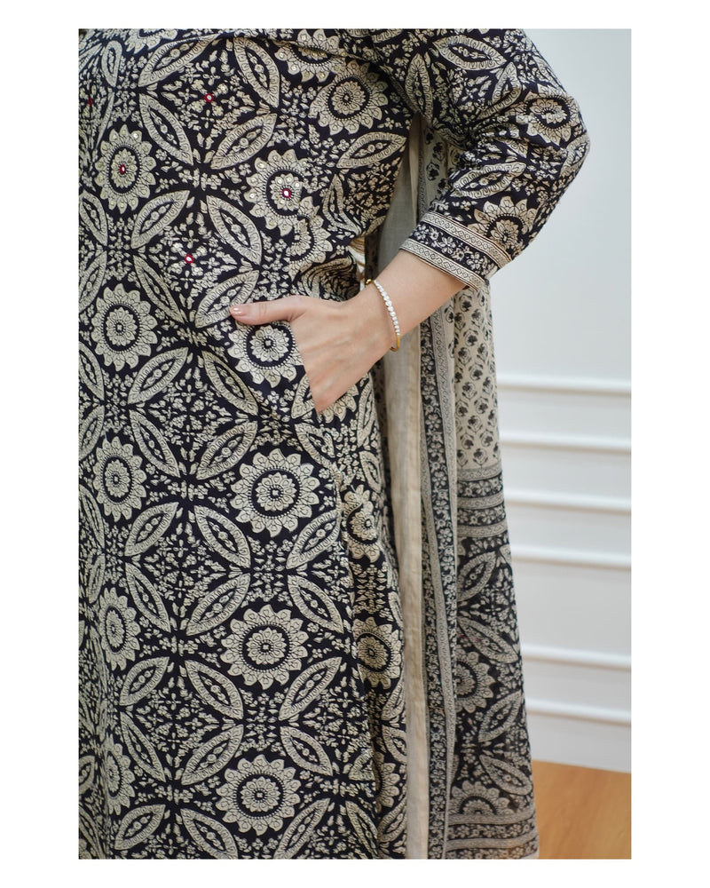 Black Floral Afghani Suit Set