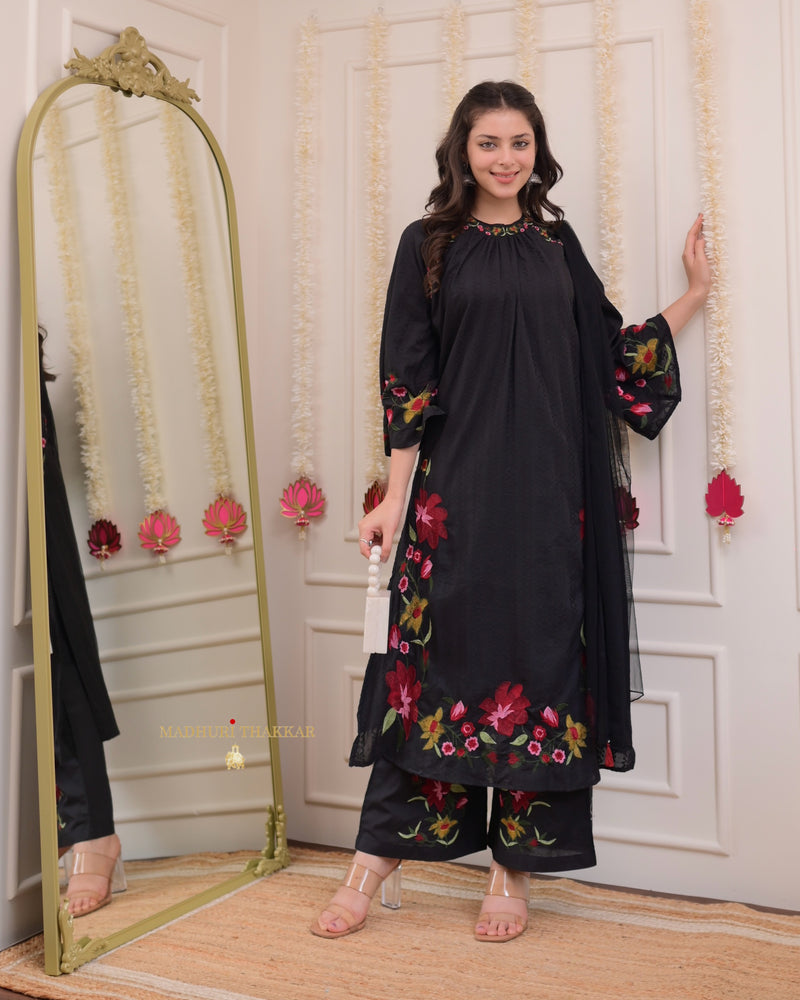 Black Thread Embroidered Pakistani Suit