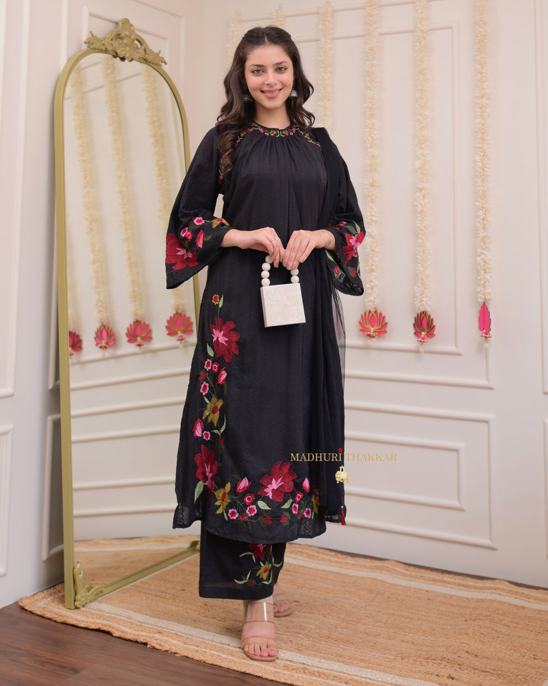 Black Thread Embroidered Pakistani Suit