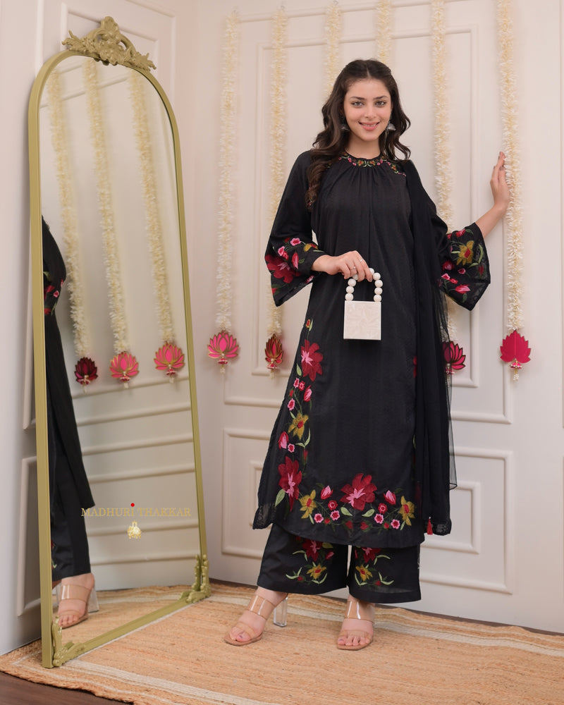 Black Thread Embroidered Pakistani Suit