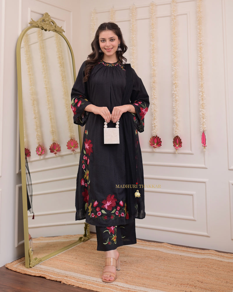 Black Thread Embroidered Pakistani Suit