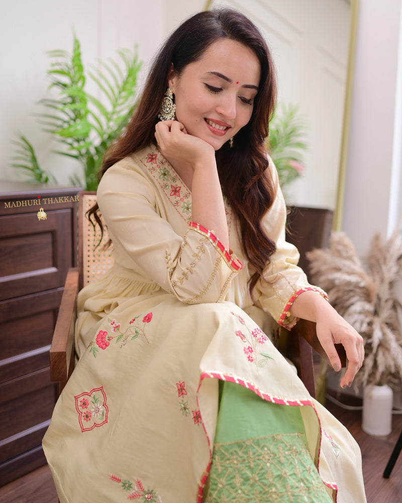 Ivory Handwork Silk Festive Anarkali