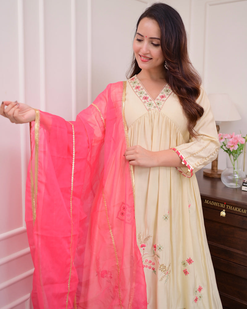 Ivory Handwork Silk Festive Anarkali