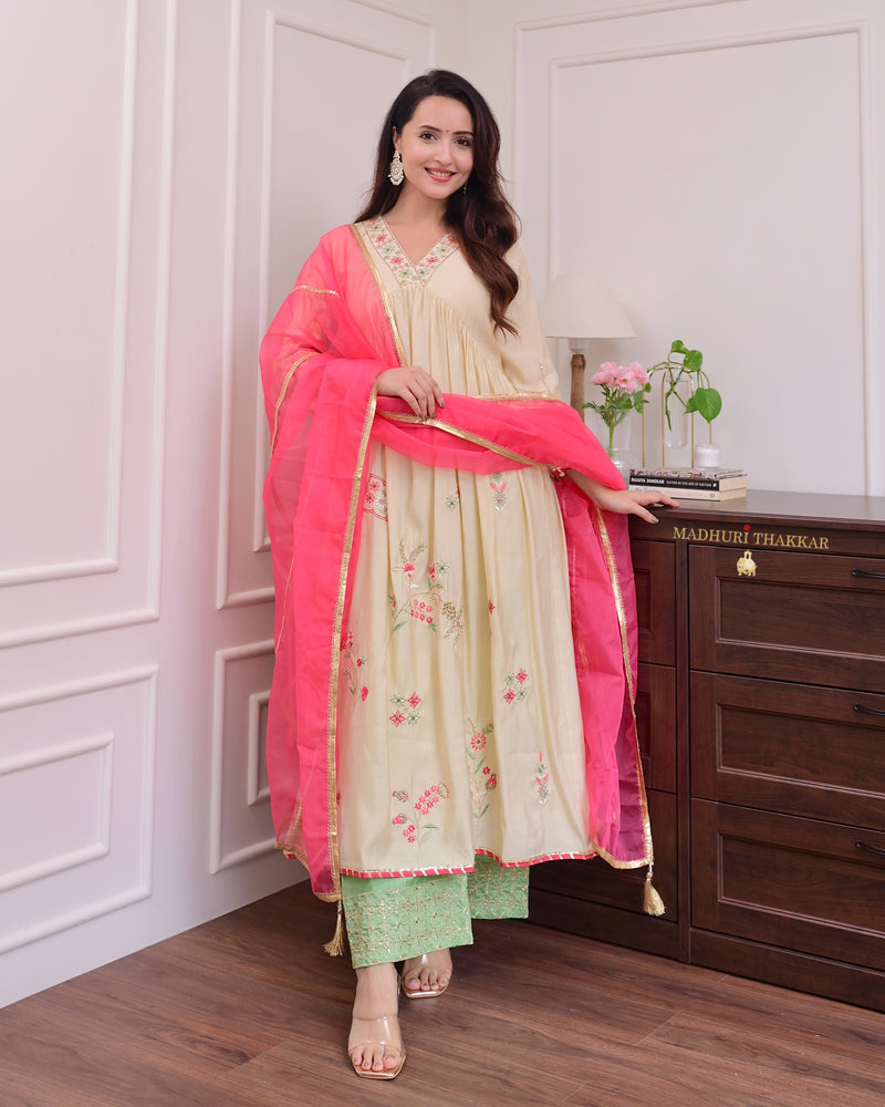 Ivory Handwork Silk Festive Anarkali