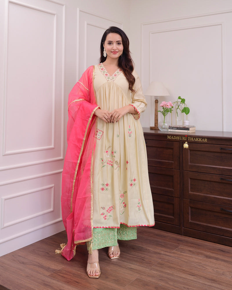 Ivory Handwork Silk Festive Anarkali