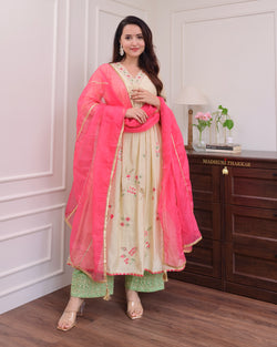 Ivory Handwork Silk Festive Anarkali