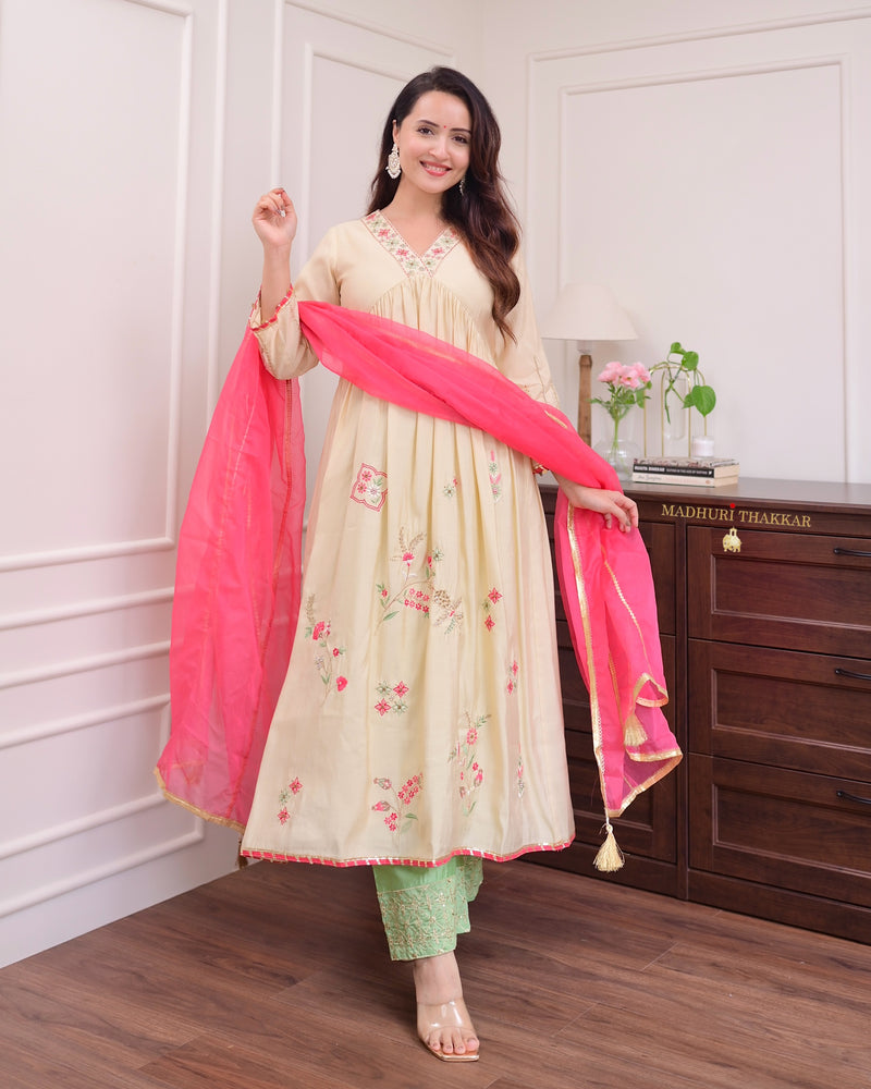 Ivory Handwork Silk Festive Anarkali