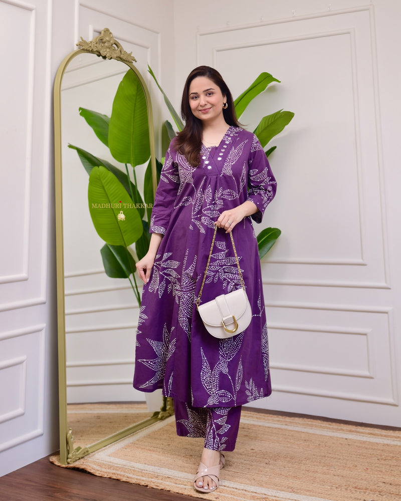 Deep Purple Dotted Kantha Cotton Palazzo Set