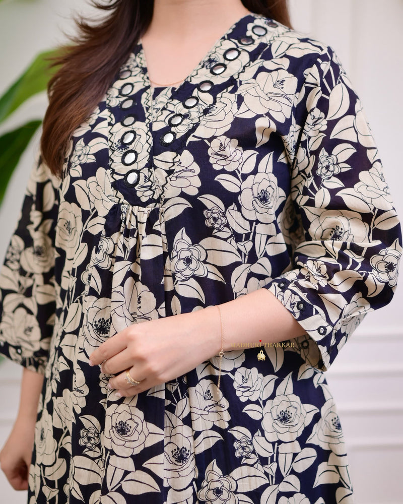 Black Ivory Floral Kantha Cotton Palazzo Set