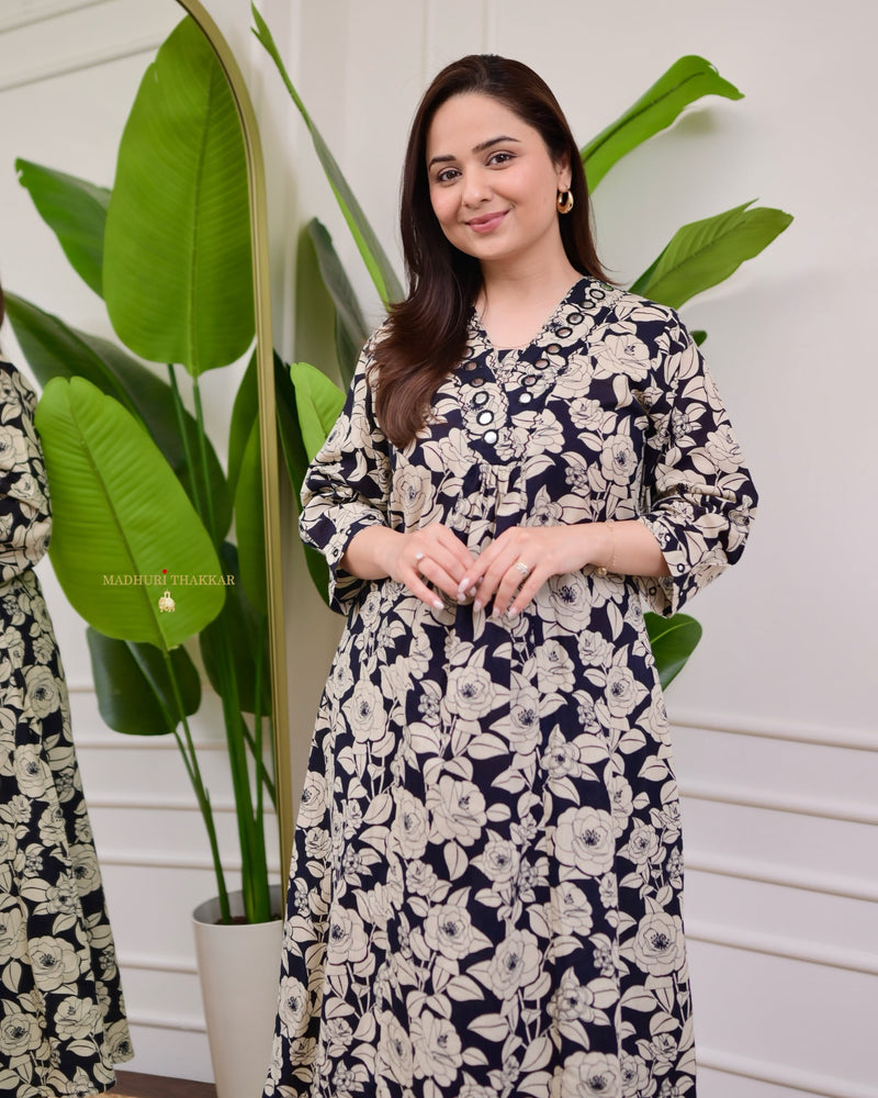 Black Ivory Floral Kantha Cotton Palazzo Set