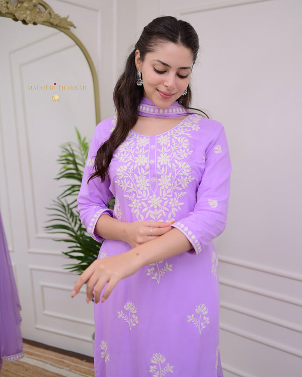 Lilac Lucknowi Chikankari Cotton Suit