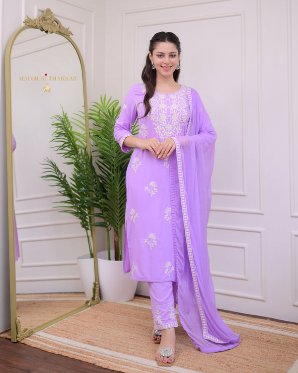 Lilac Lucknowi Chikankari Cotton Suit