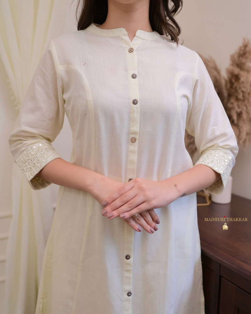 Ivory Solid Cotton A Line Kurta Set