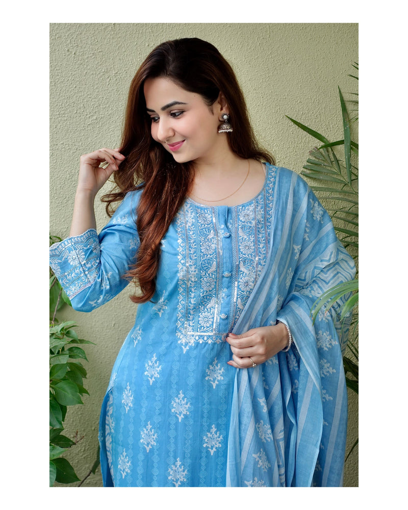 Blue Embroidered Afghani Suit