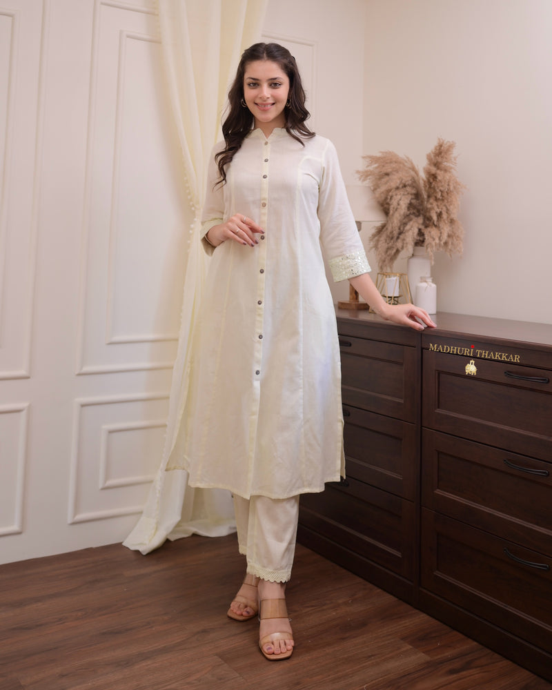 Ivory Solid Cotton A Line Kurta Set