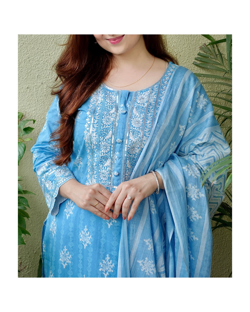 Blue Embroidered Afghani Suit