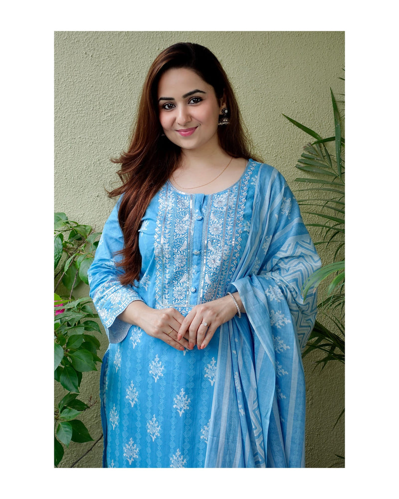 Blue Embroidered Afghani Suit