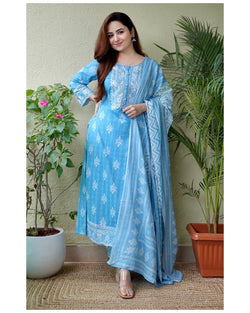 Blue Embroidered Afghani Suit