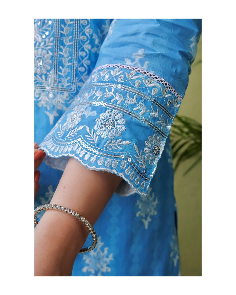 Blue Embroidered Afghani Suit