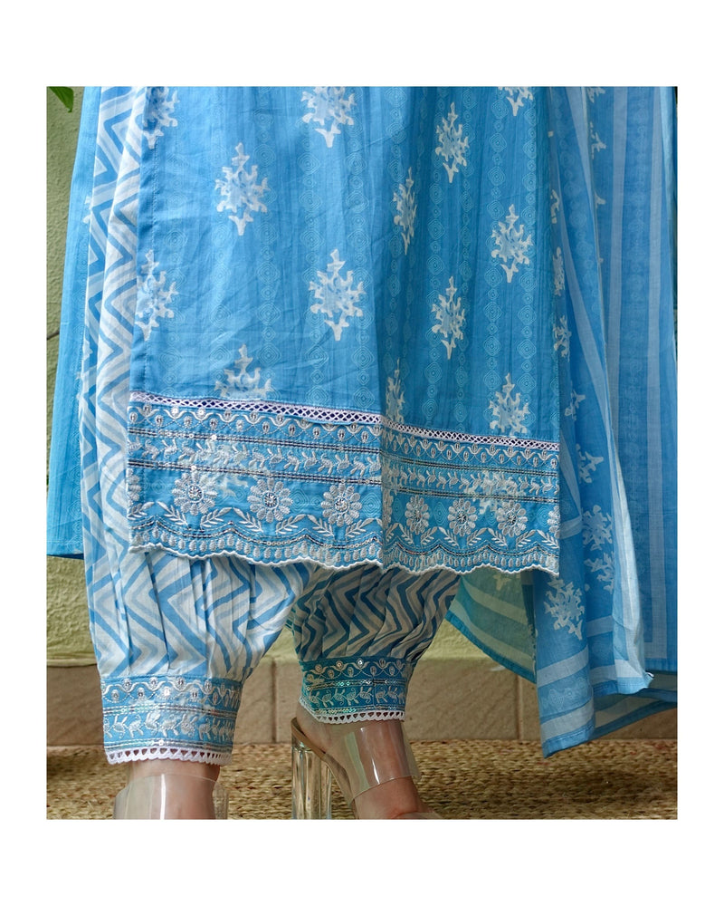 Blue Embroidered Afghani Suit