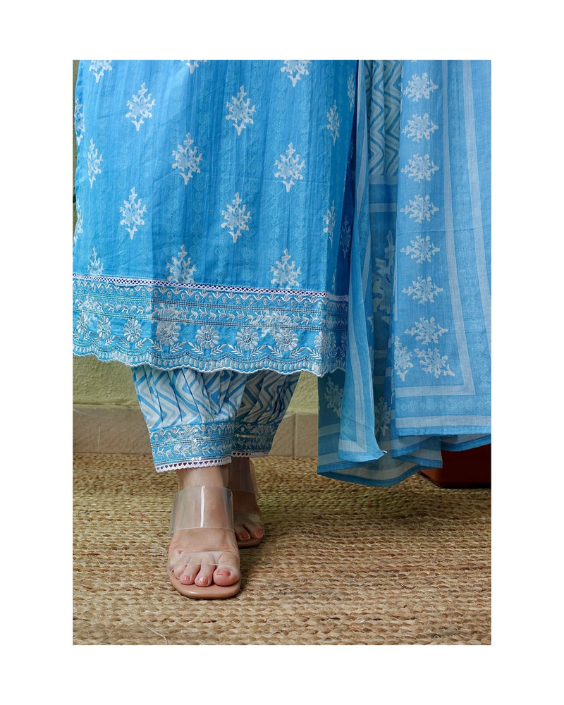 Blue Embroidered Afghani Suit