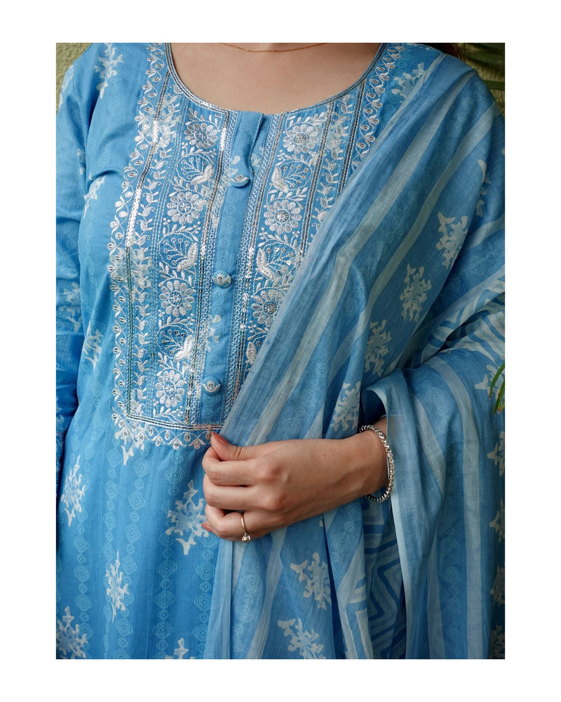 Blue Embroidered Afghani Suit