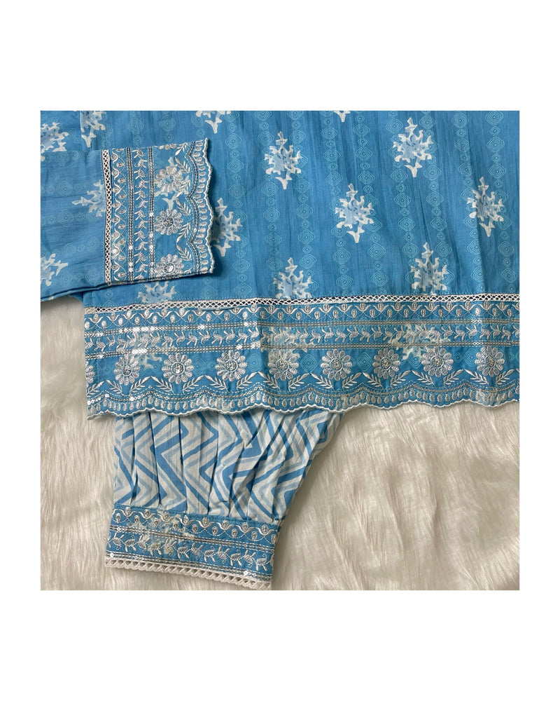 Blue Embroidered Afghani Suit