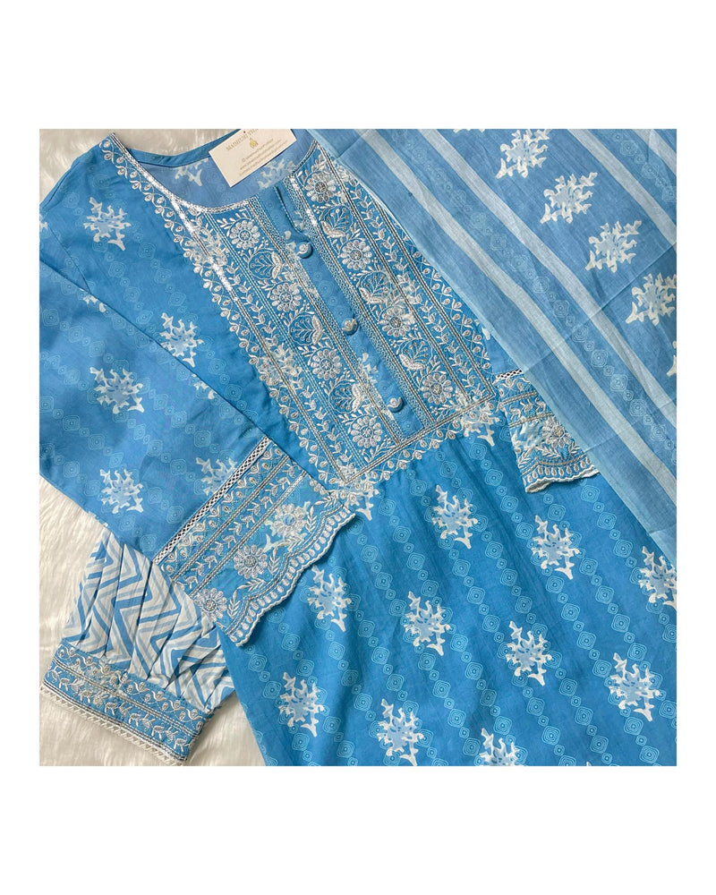 Blue Embroidered Afghani Suit