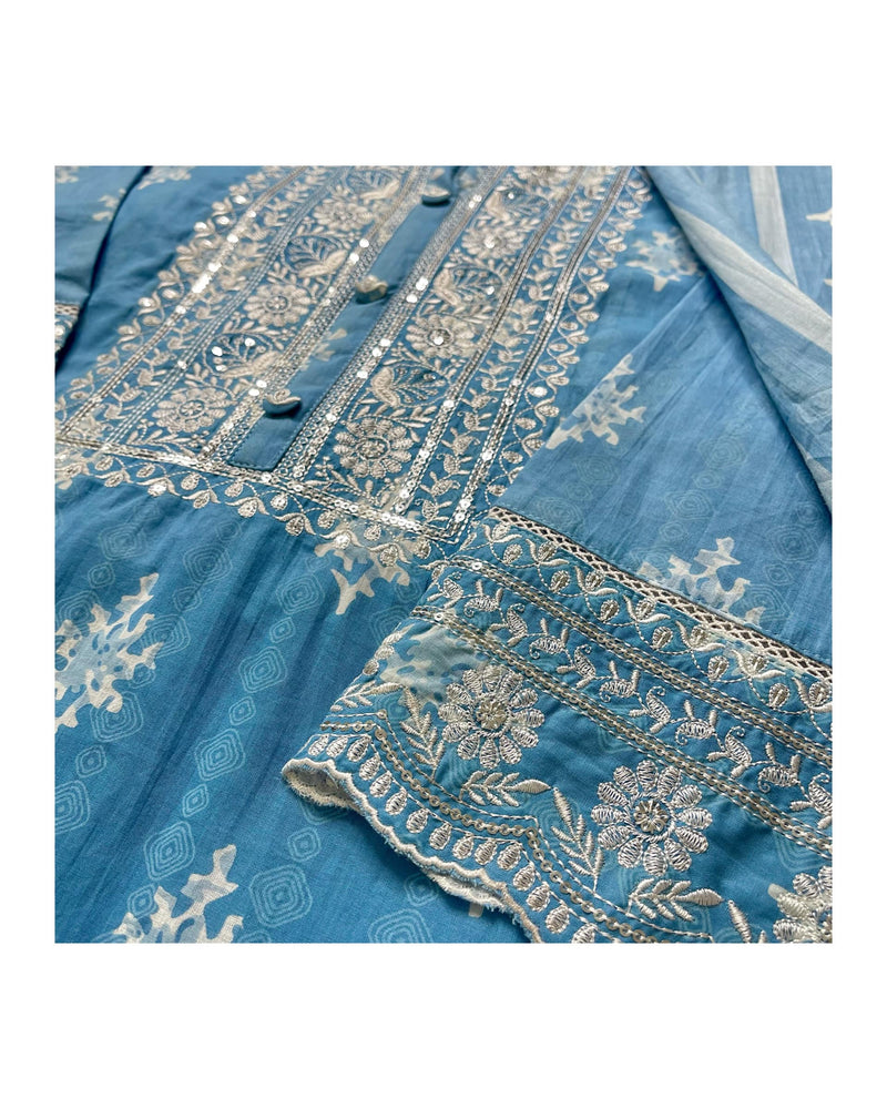 Blue Embroidered Afghani Suit