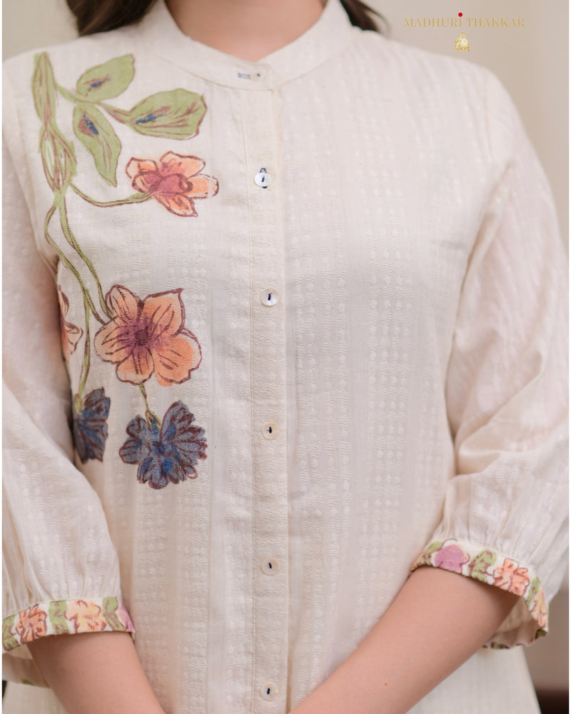 Ivory A Line Floral Print Cotton Kurta Set