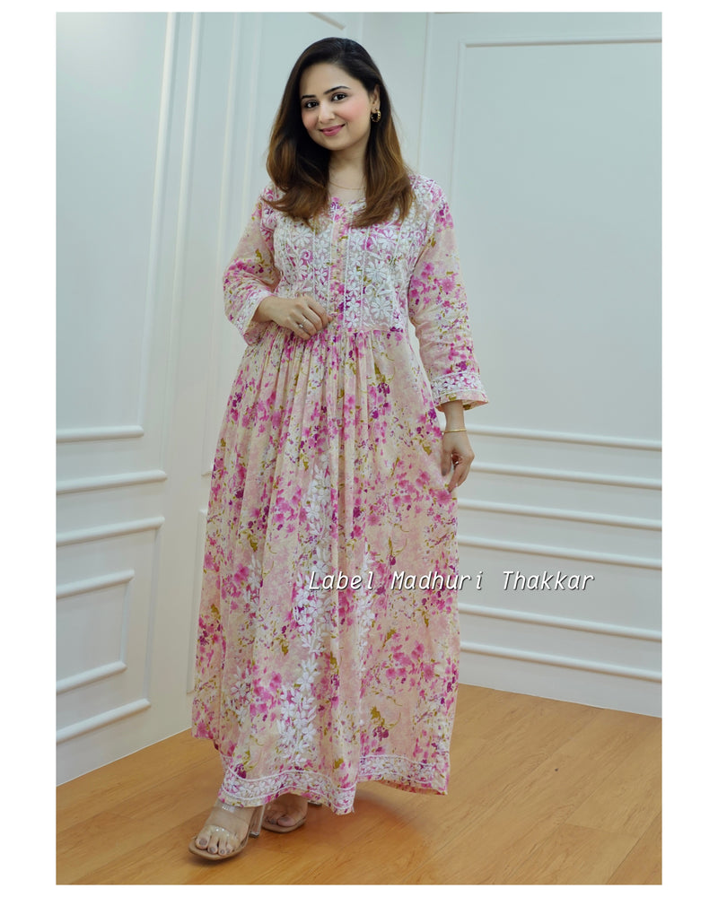 Pink Floral Chikankari Kurta