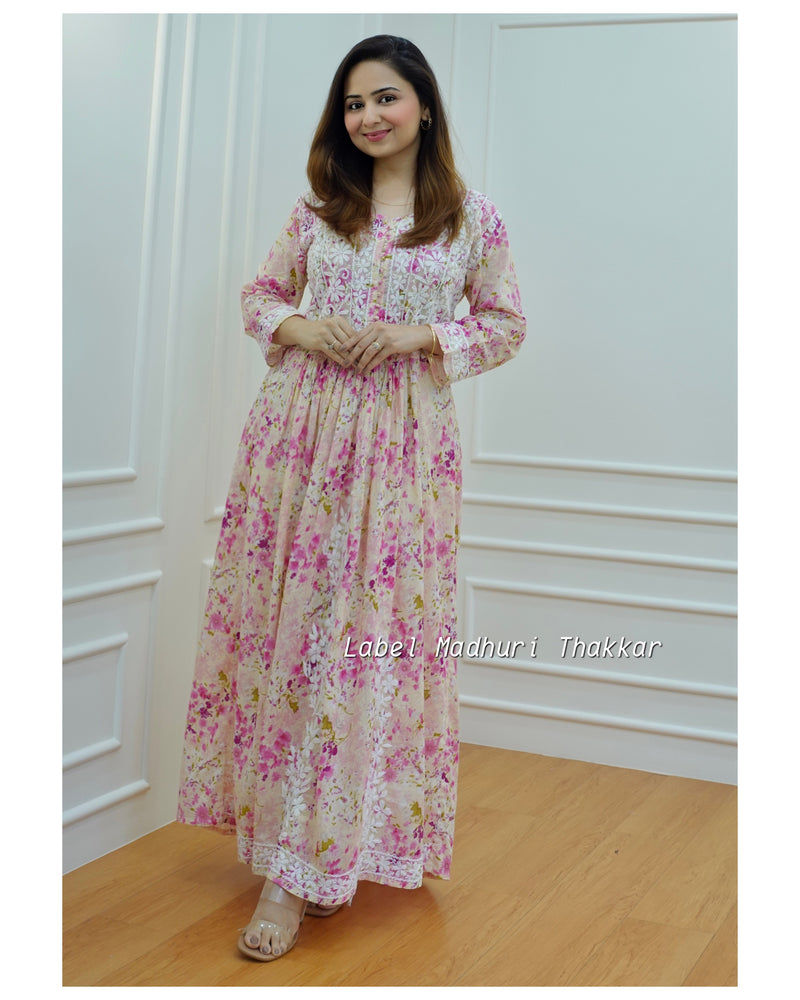 Pink Floral Chikankari Kurta