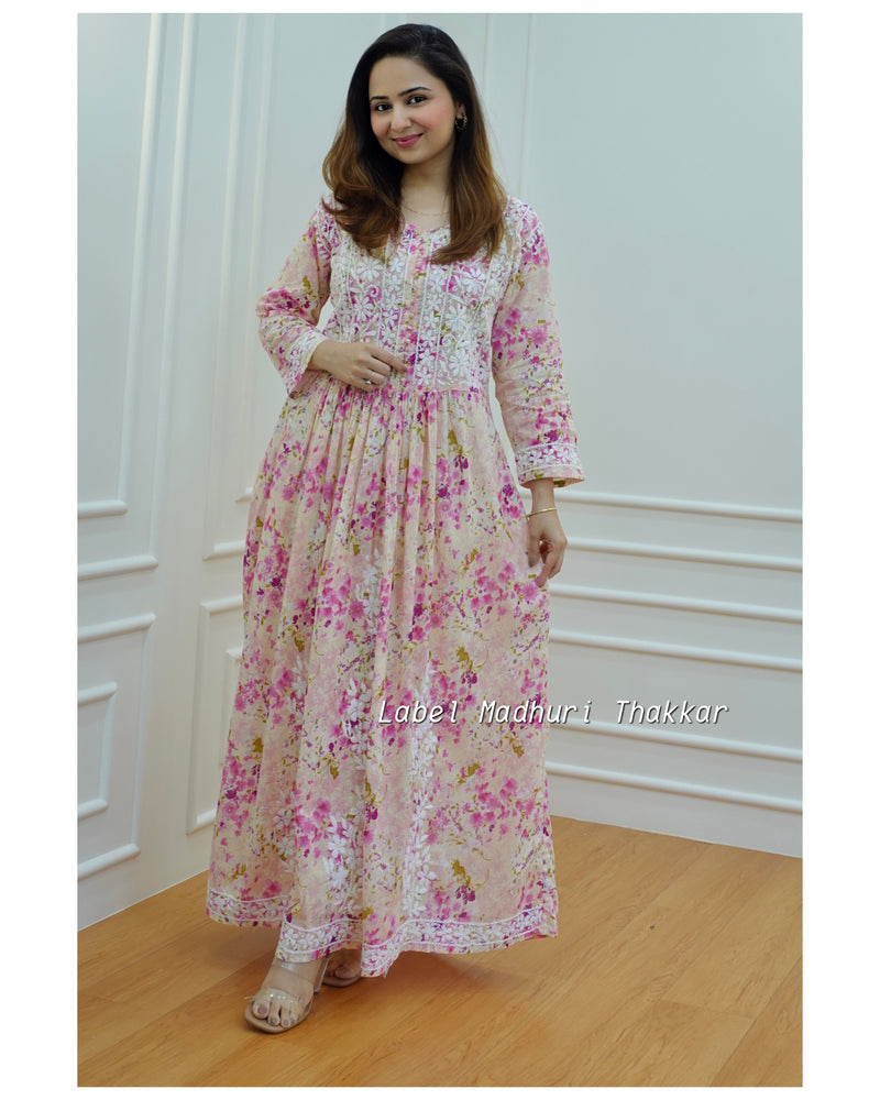 Pink Floral Chikankari Kurta