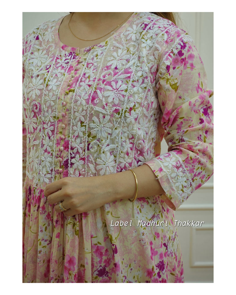 Pink Floral Chikankari Kurta