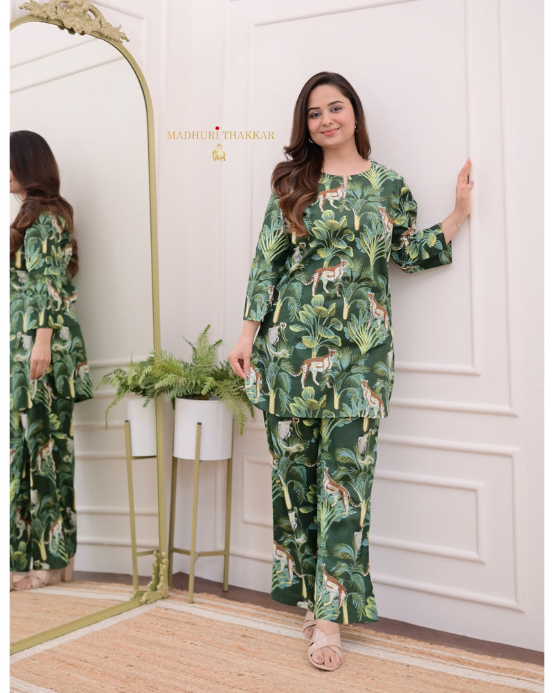 Bottle Green Botanical Cotton Loungewear Set