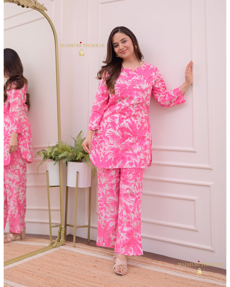 Pink Botanical Cotton Loungewear Set