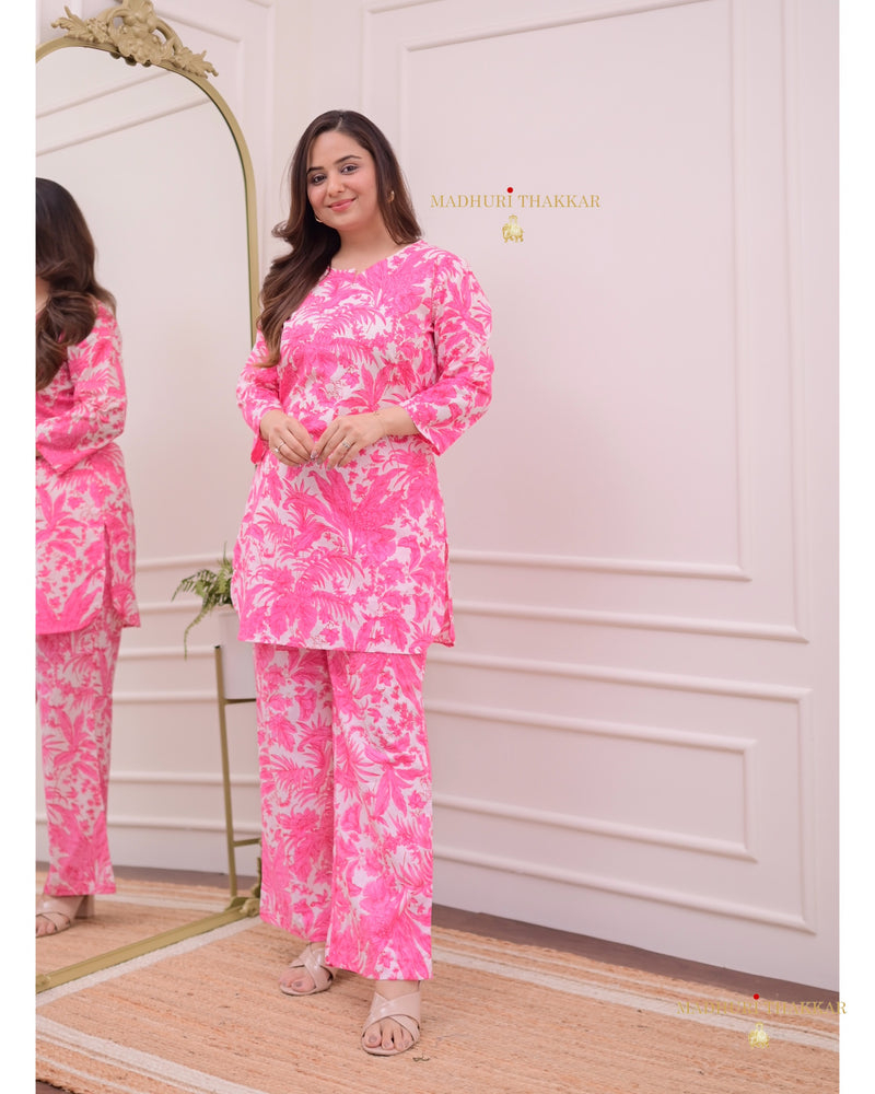 Pink Botanical Cotton Loungewear Set