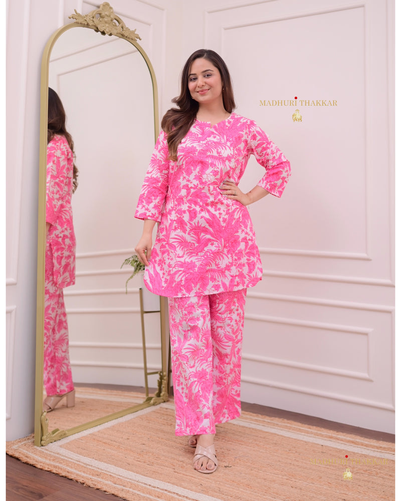 Pink Botanical Cotton Loungewear Set