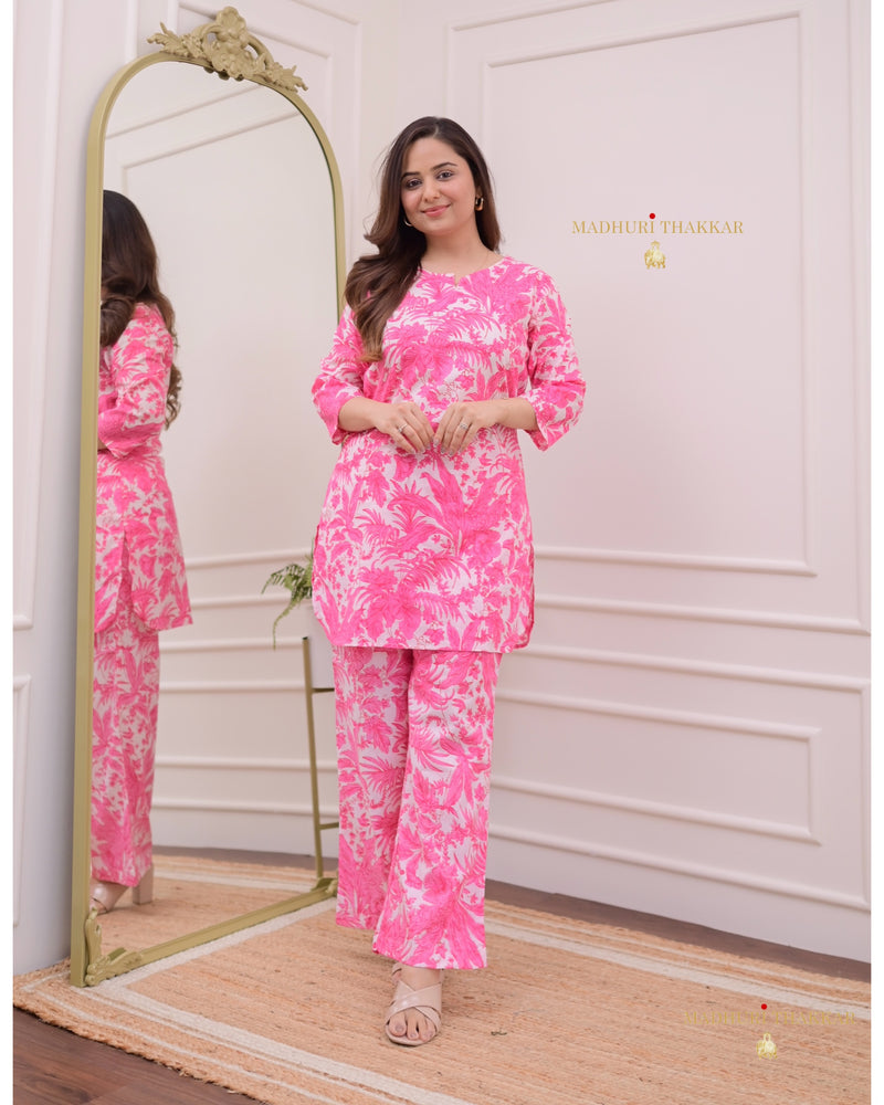 Pink Botanical Cotton Loungewear Set