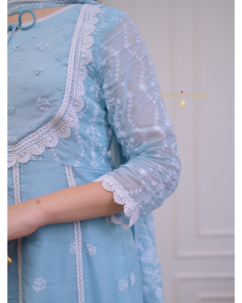 Powder Blue Pearlwork Organza Anarkali