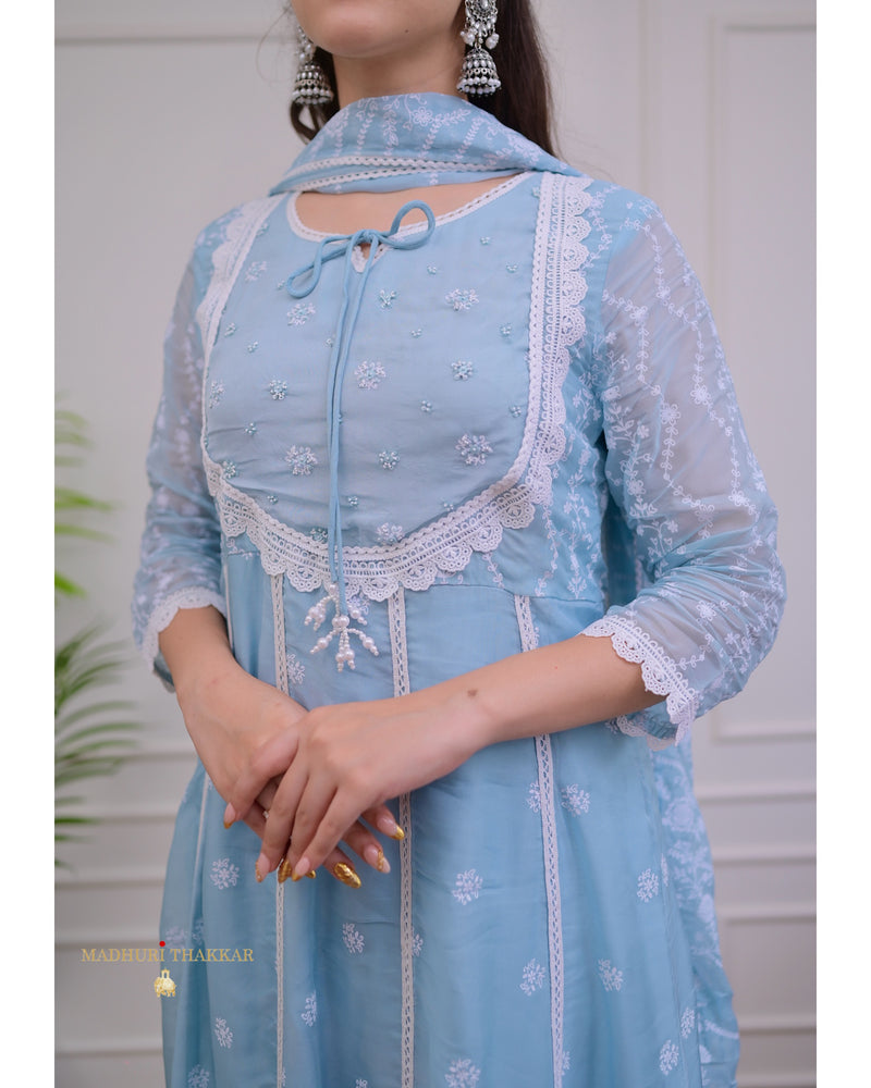 Powder Blue Pearlwork Organza Anarkali