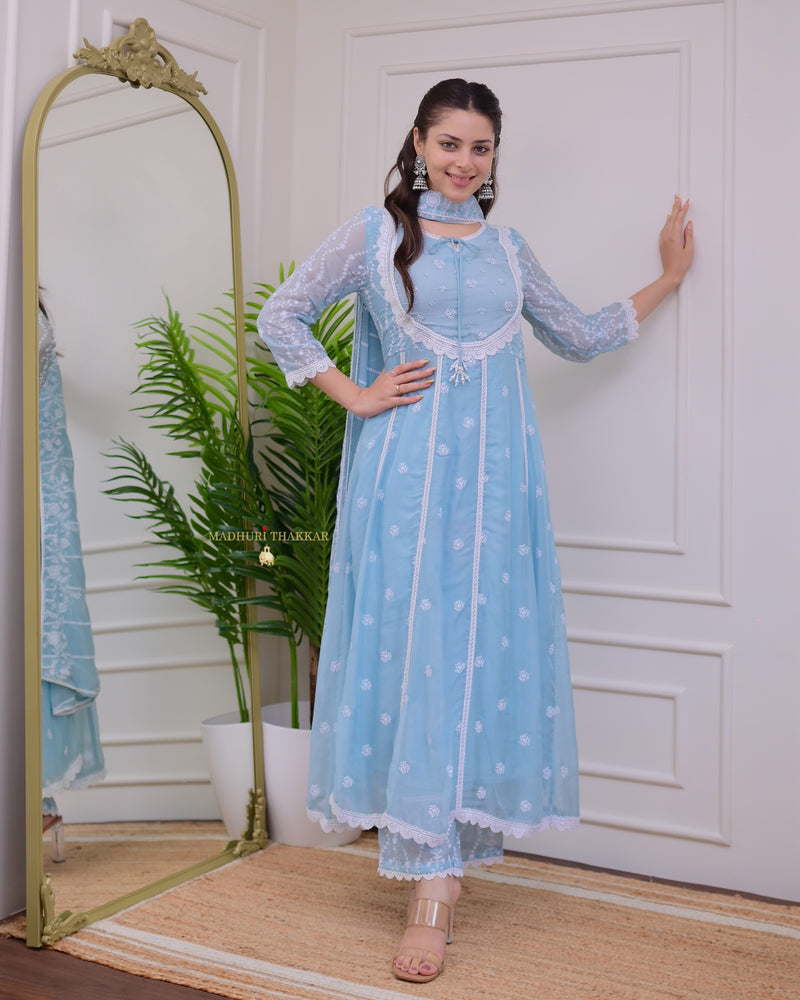 Powder Blue Pearlwork Organza Anarkali