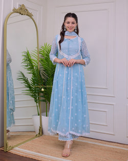 Powder Blue Pearlwork Organza Anarkali