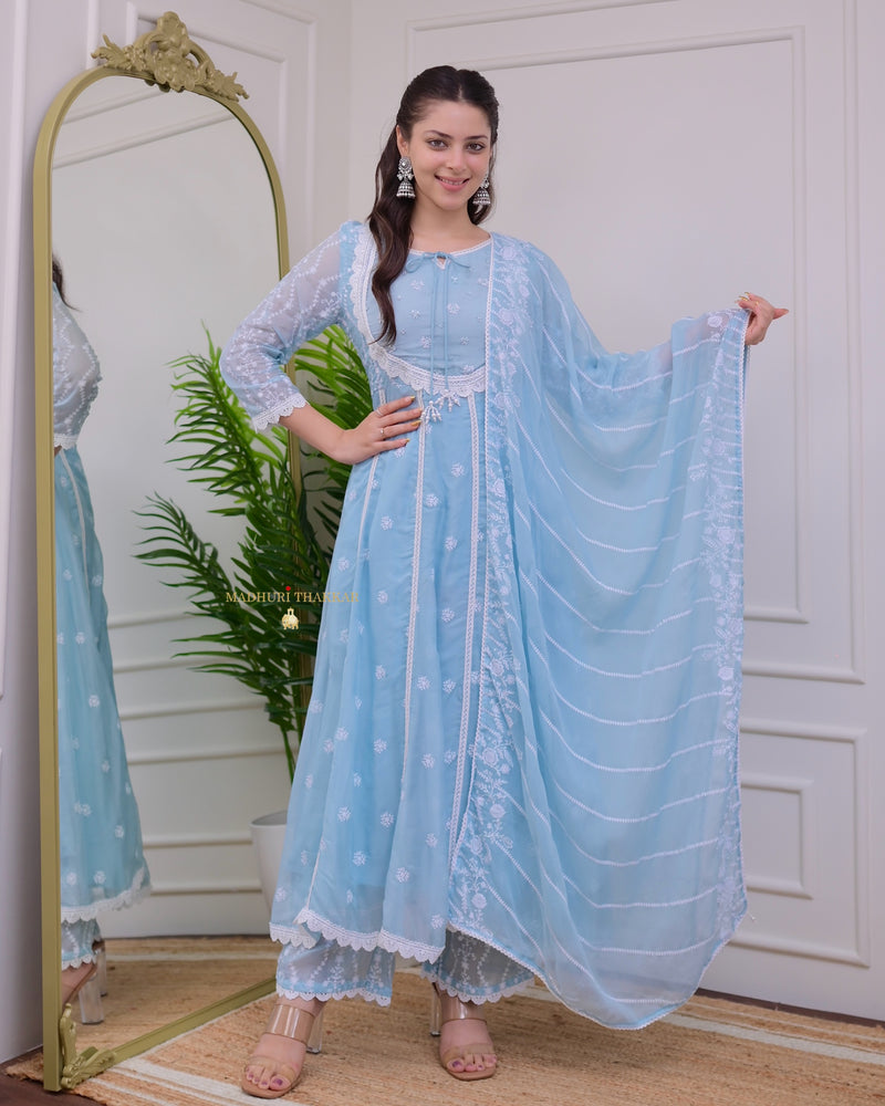 Powder Blue Pearlwork Organza Anarkali