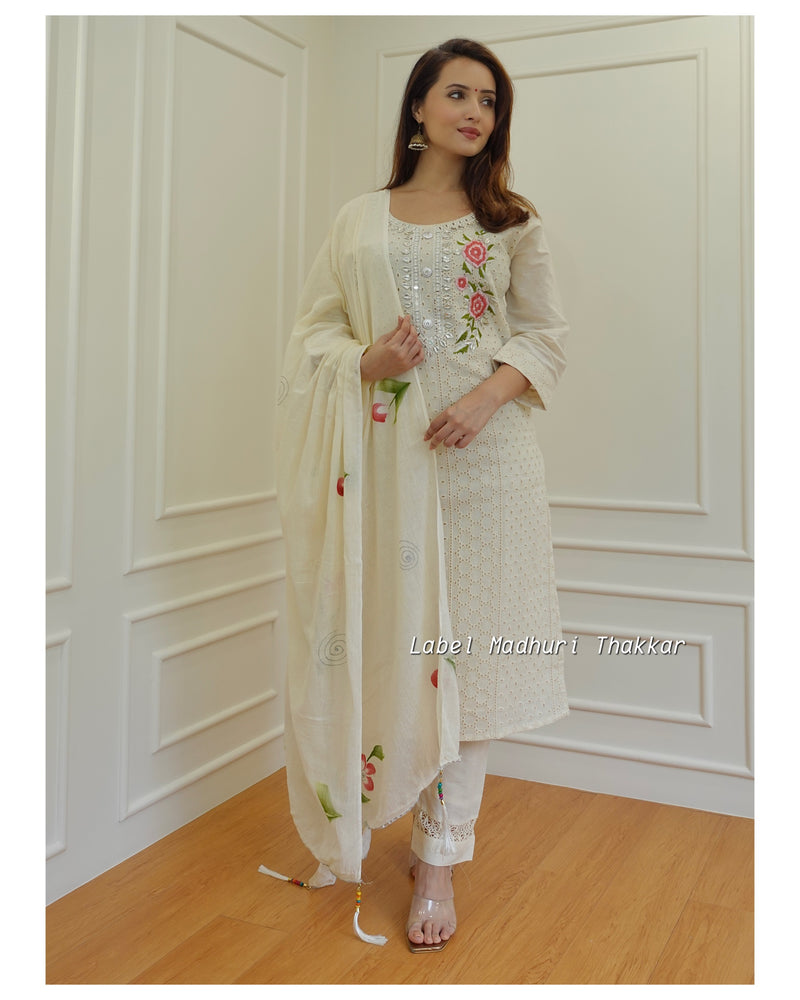 Ivory Cutwork Gotapatti Suit