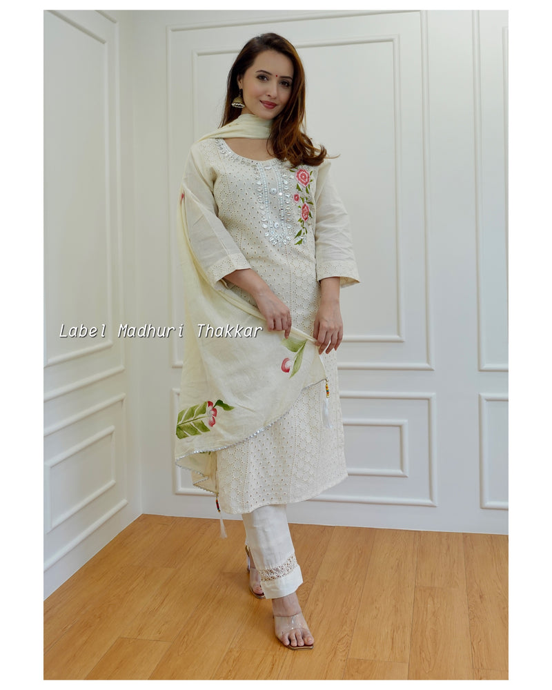 Ivory Cutwork Gotapatti Suit