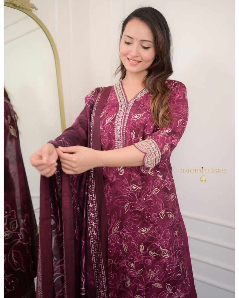 Magenta Festive Muslin Afghani Suit